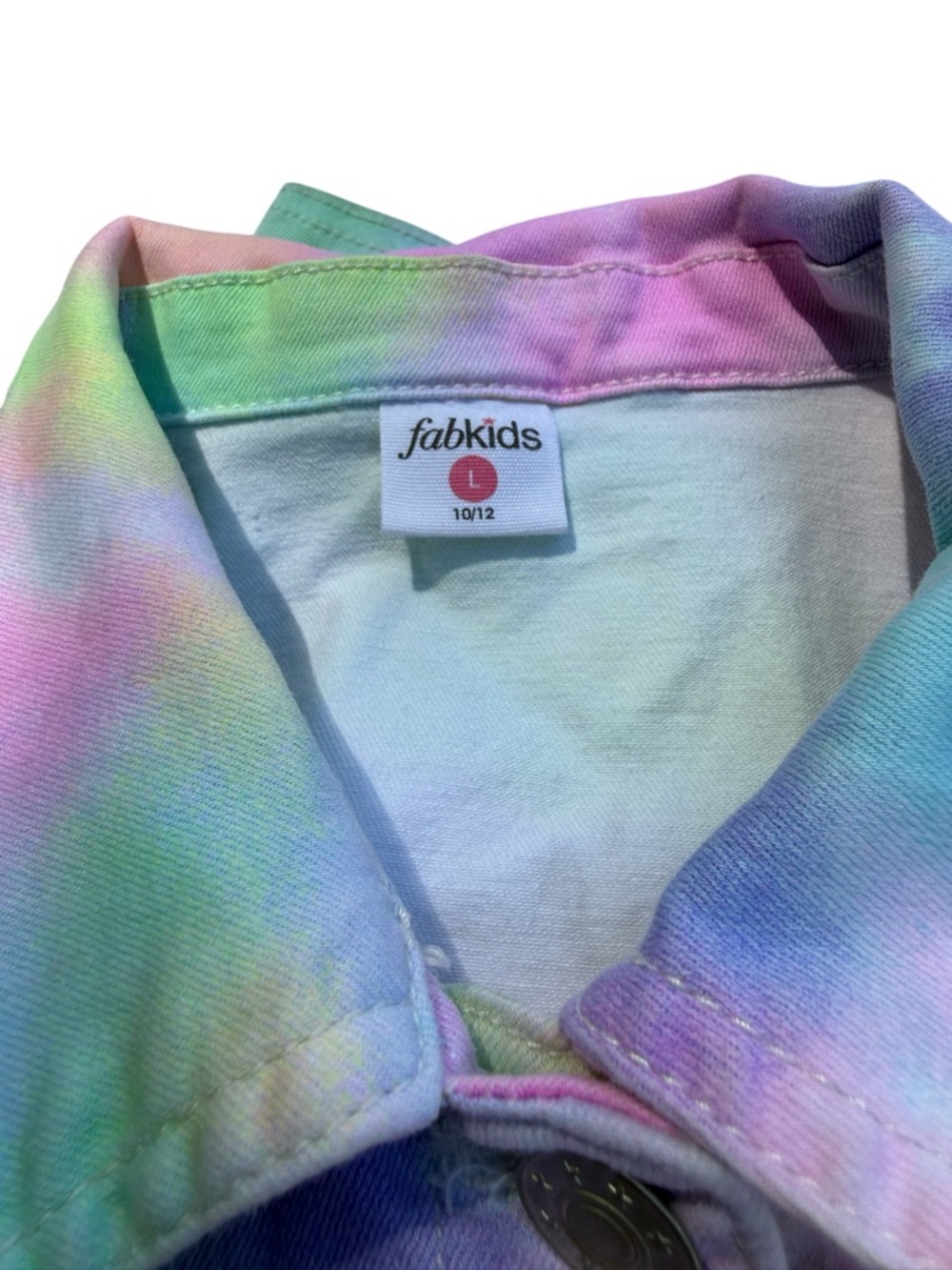 Fabkids Pastel Tie Dye Denim Jacket Girls L 10/12 Stretch Kidcore Aesthetic - Picture 5 of 13